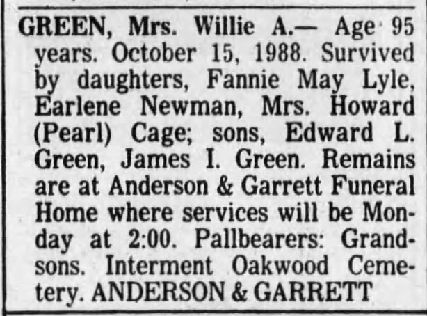 Willie Green (Burgess) obituary