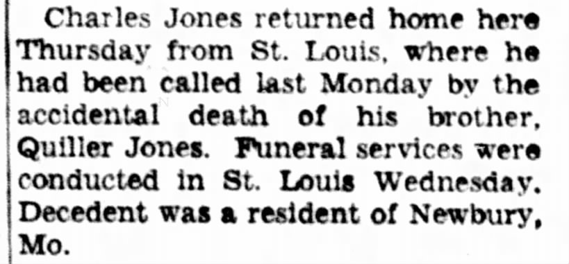 Death of Quiller F Jones