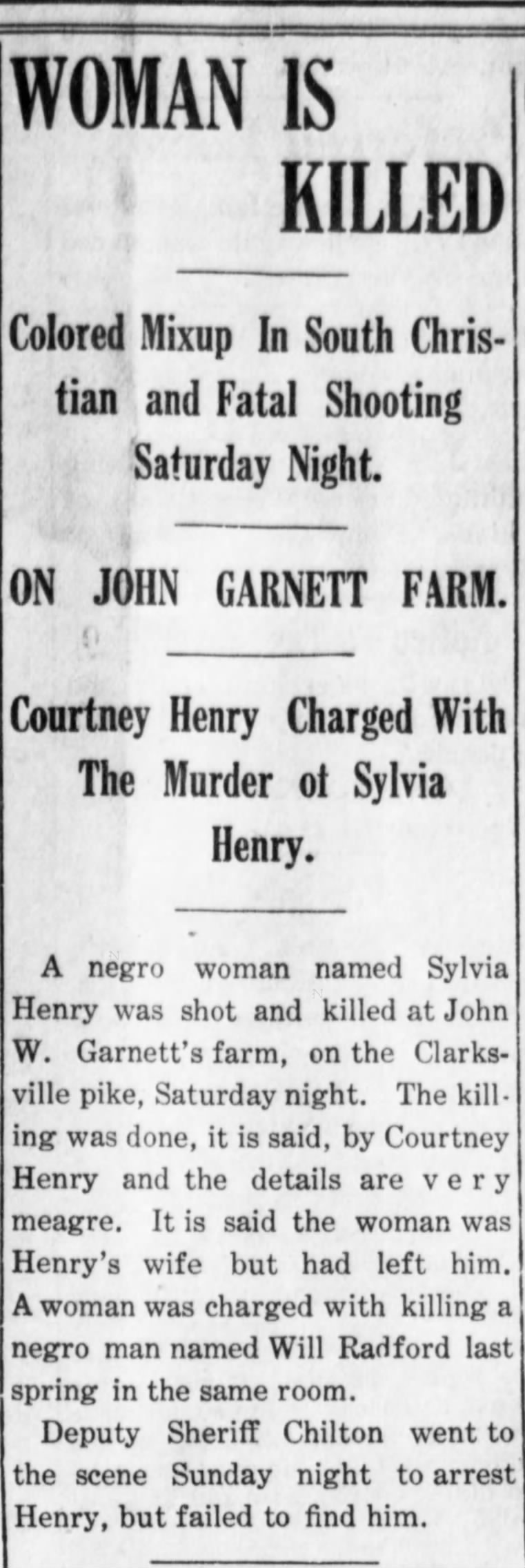 John W Garnett Farm Woman Murdered