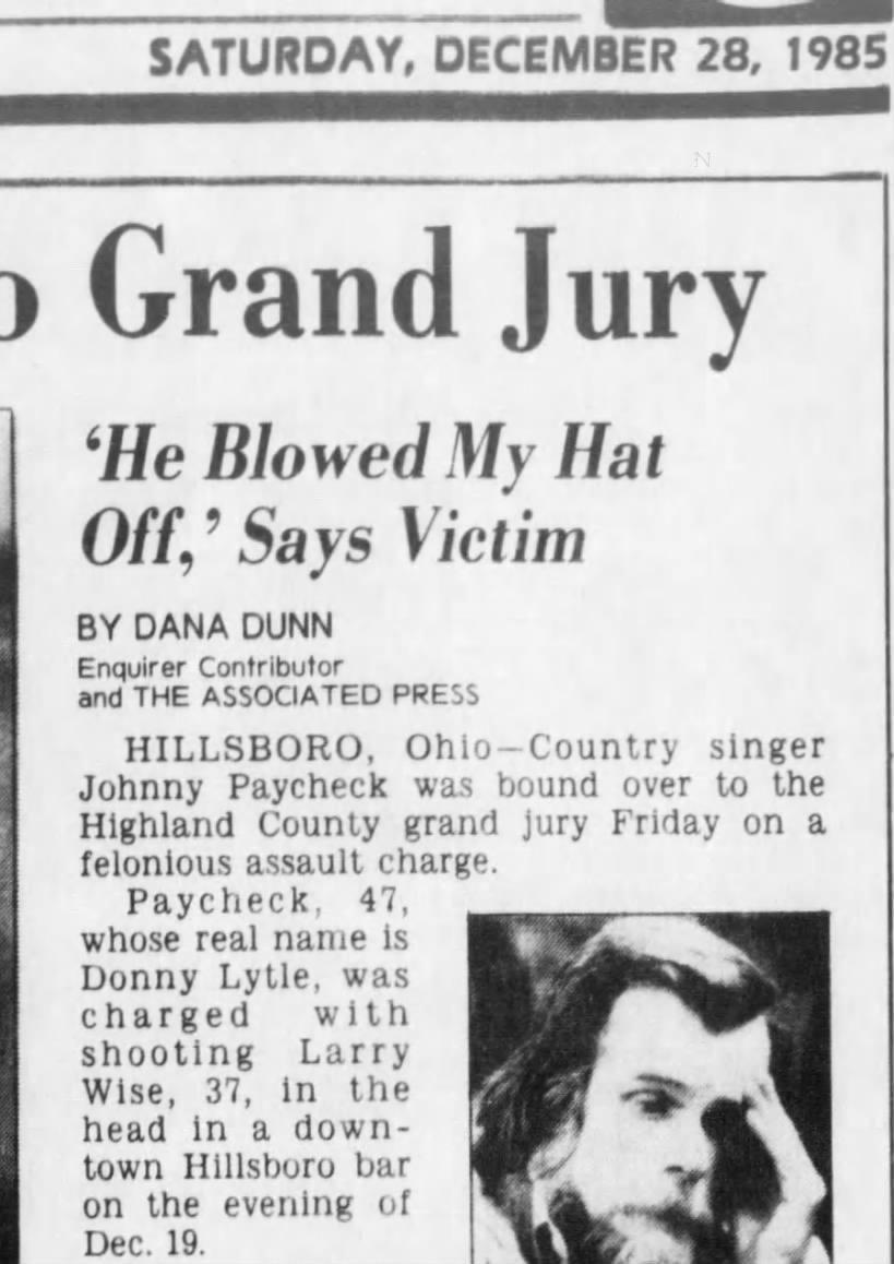 JOHNNY PAYCHECK Cincinnati Enquirer, Dec 28, 1985