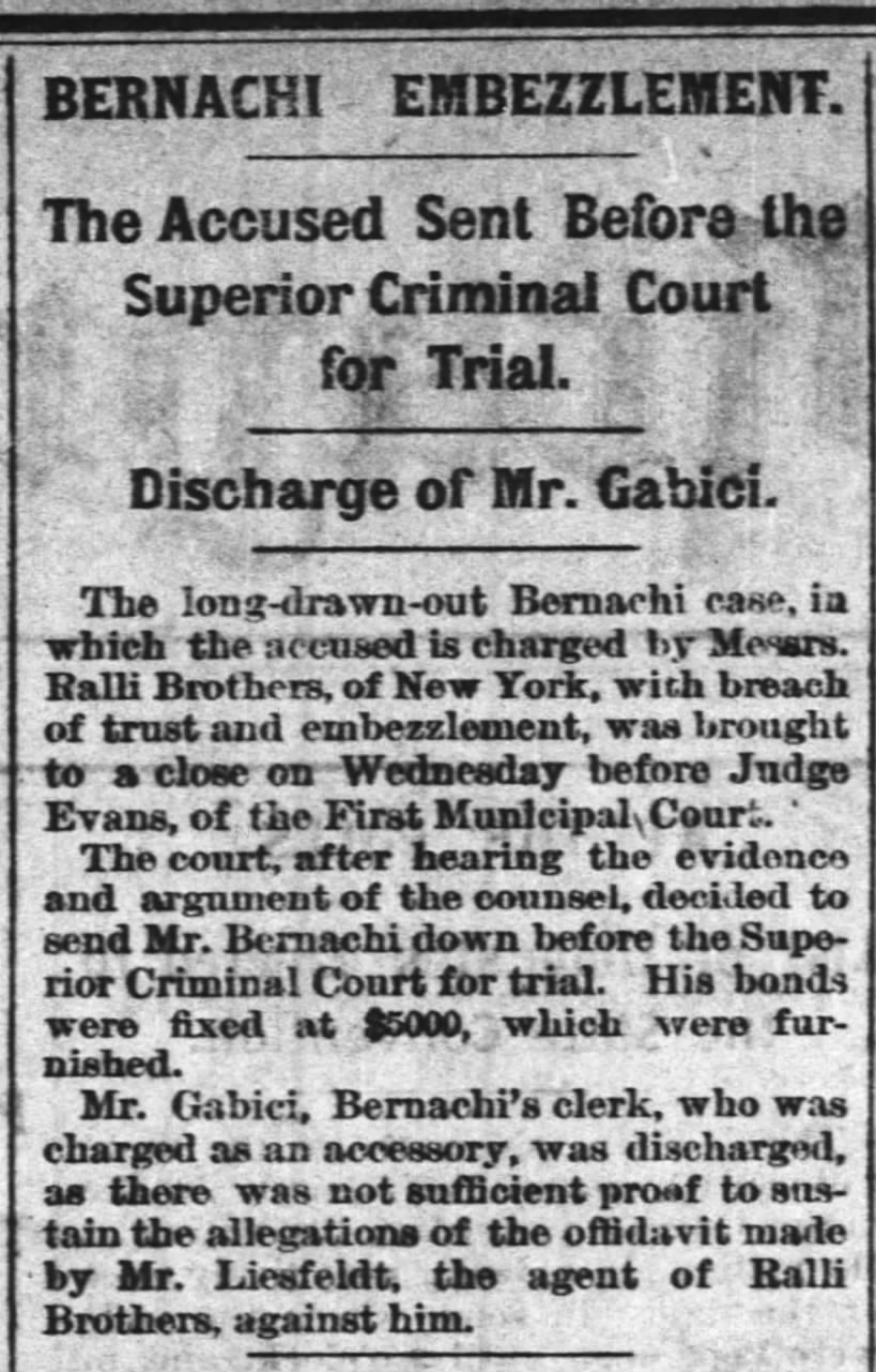 P.N. Benachi embezzlement 12/31/1875