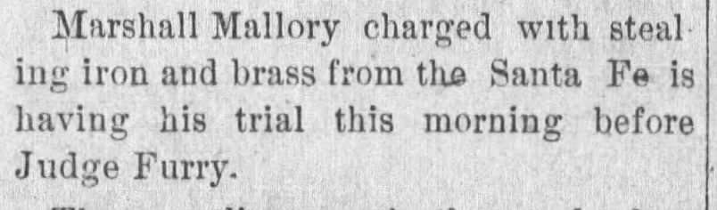 Marshall Mallory - charged with stealing iron & brass