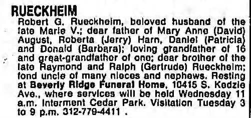 Robert G Rueckheim Obituary