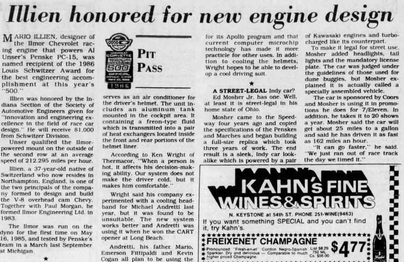1986 Louis Schwitzer Award winner - The Indy Star - May 16, 1986
