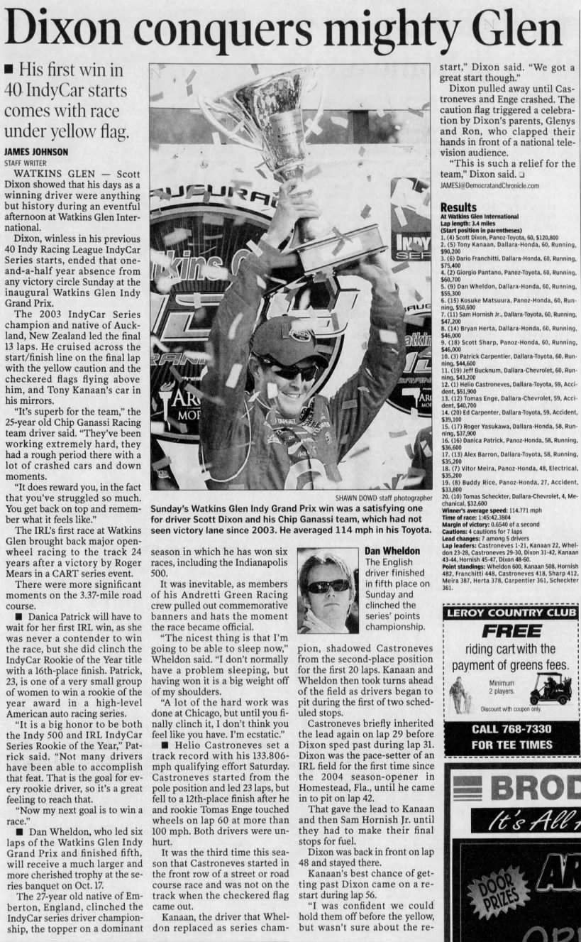 Scott Dixon - 2005 Watkins Glen win - Democrat and Chronicle