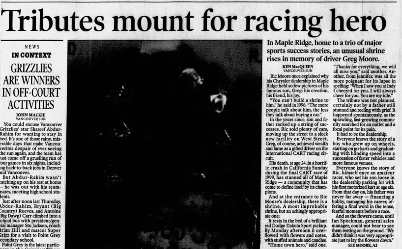 Greg Moore - The Vancouver Sun Cover - November 2, 1999