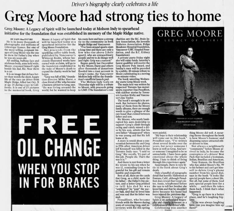 Greg Moore Biography - Vancouver Sun - August 30, 2000 - E4