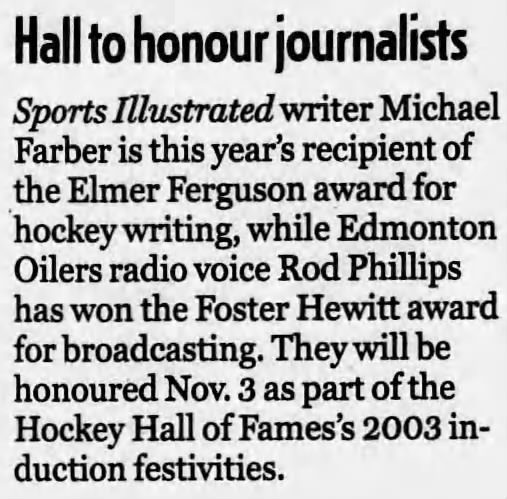 2003 Hockey Hall of Fame Media Inductees