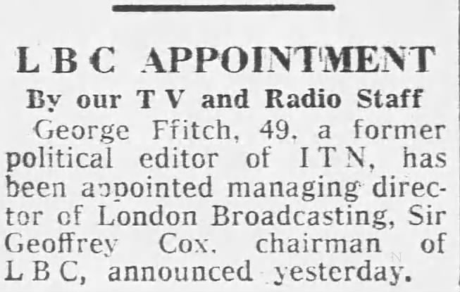 George Ffiftch LBC 1979 (The Daily Telegraph; 18 January 1979; Page 8)