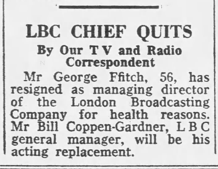 LBC Chief Quits George Ffitch (The Daily Telegraph; 29 March 1985; Page 10)