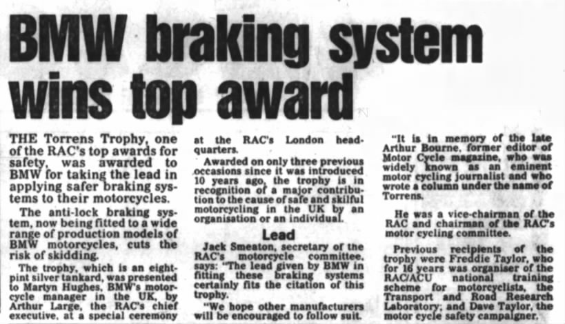 Torrens Trophy 1990 BMW (Evening Chronicle; 16 February 1990; Page 34)