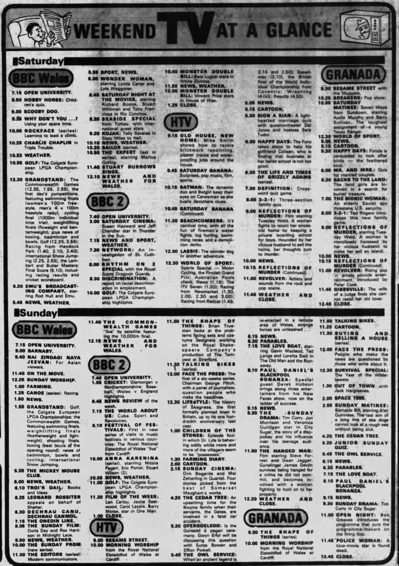 Weekend TV At A Glance (The North Wales Weekly News; 3 August 1978; Page 20)