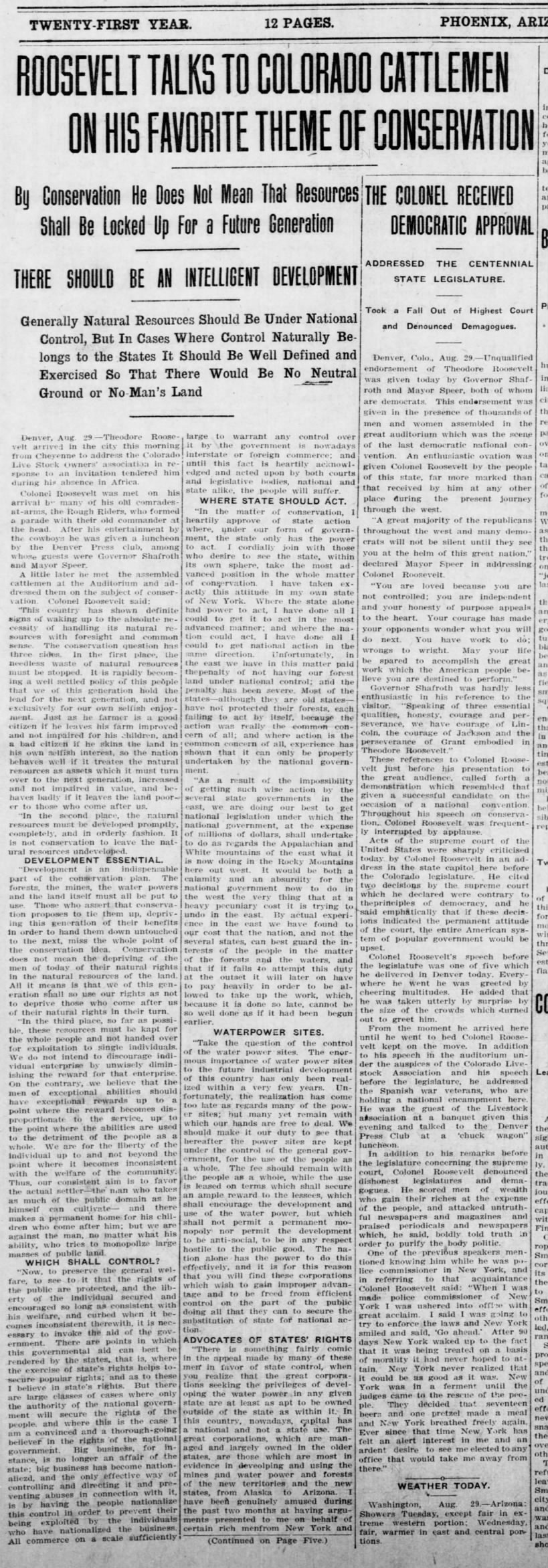 The Arizona Republican
(Phoenix, Arizona)
30 August 1910, p1