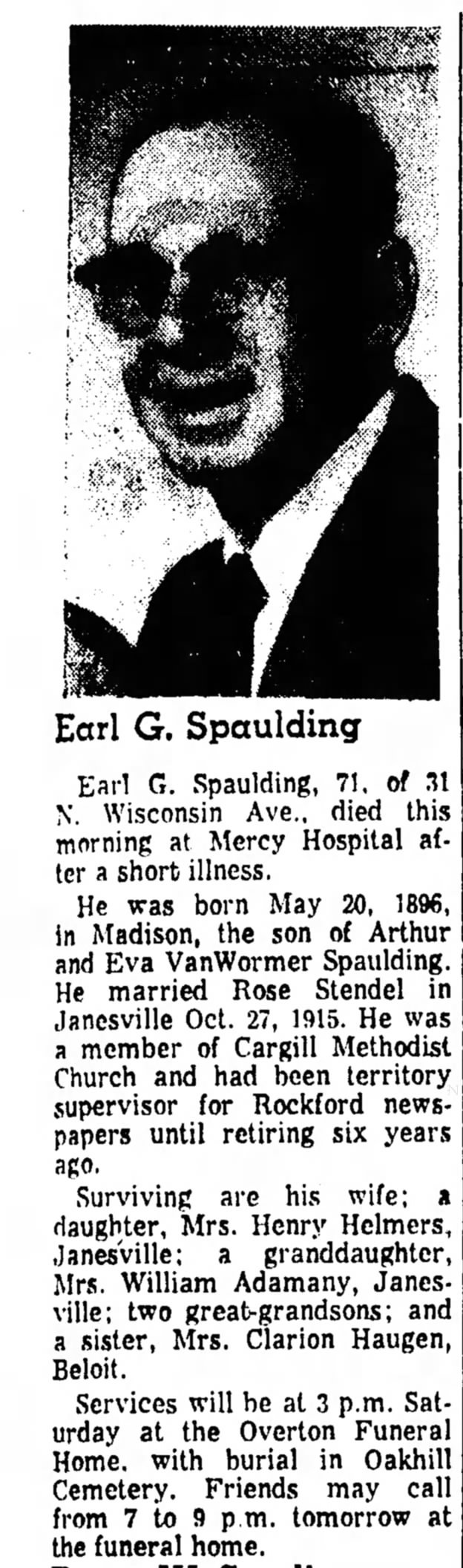 Spaulding, Earl G. - obit
