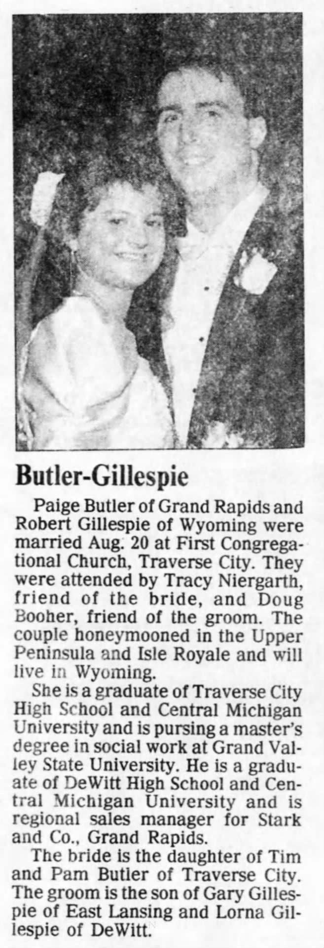 Butler, Paige and Robert Gillespie - marriage 1994
