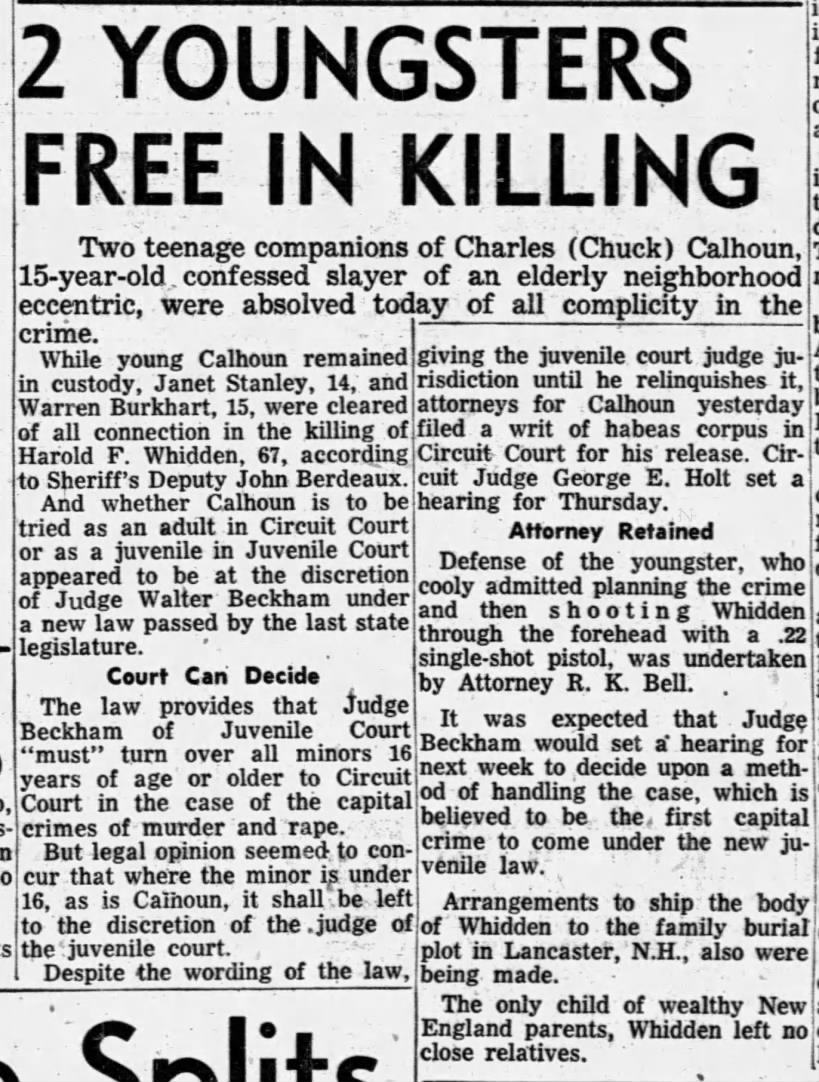 Whidden, Harold F - death by shooting Mar 1952