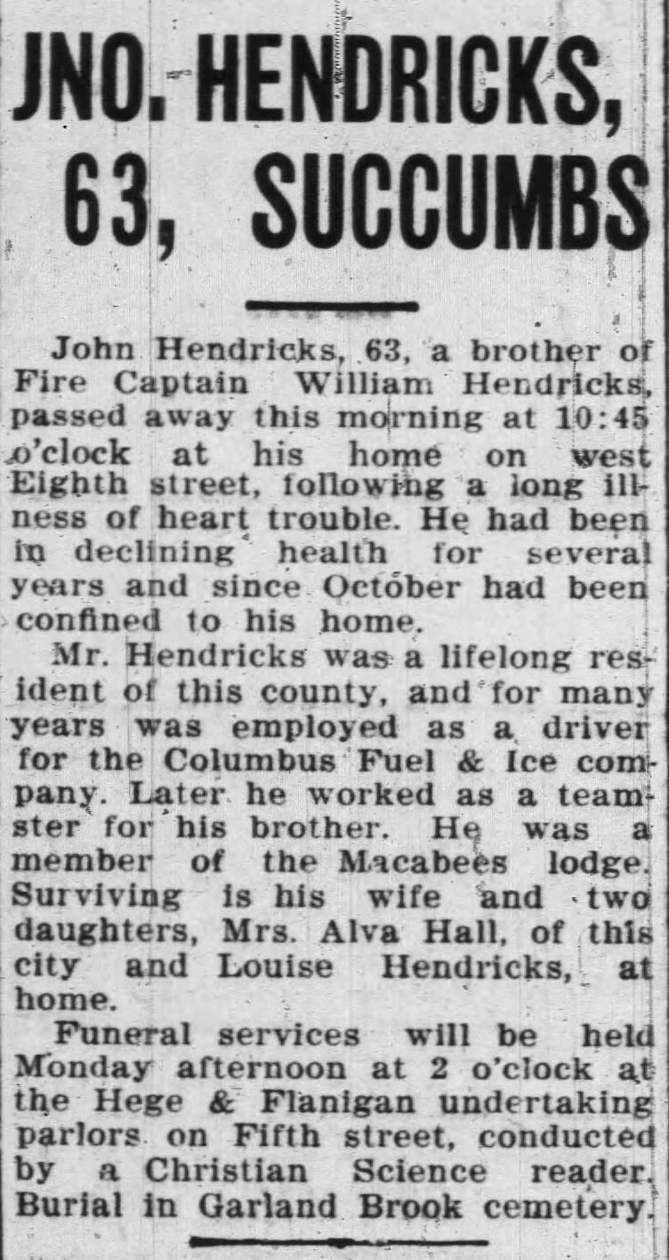 John Hendricks, Sat., Jan. 23, 1926