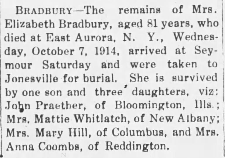 Elizabeth Bradbury, Wed., Oct. 14, 1914