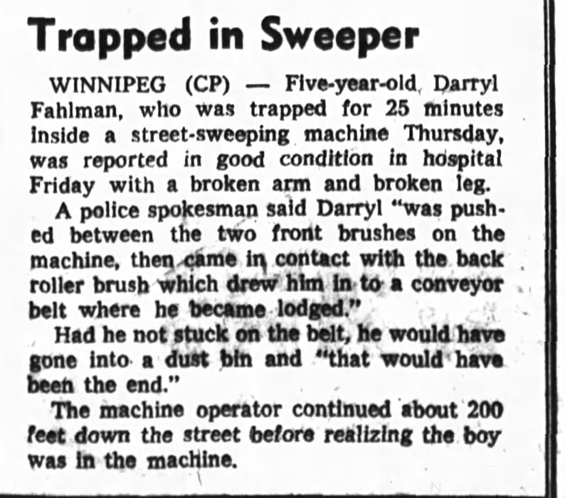Darryl Fahlman - sweeper
May 22, 1971
The Ottawa Journal
Ottawa Ontario Canada