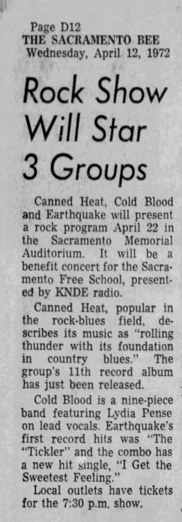 Canned Heat at Memorial Auditorium, 1972