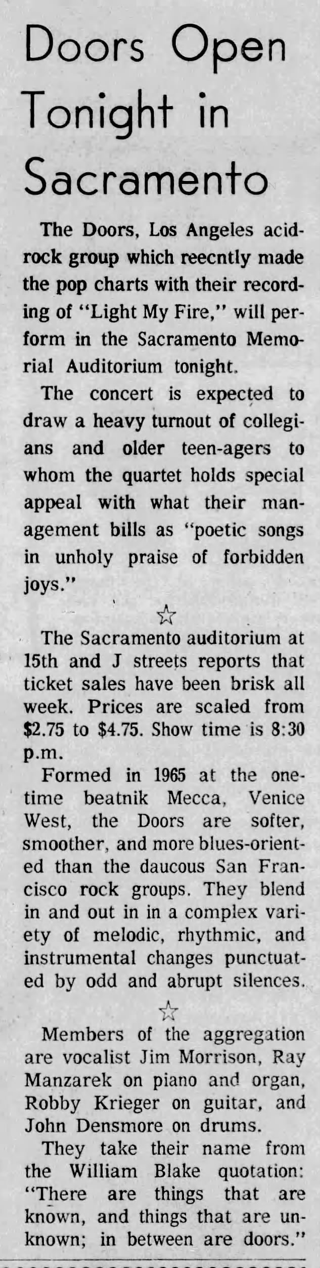 The Doors at Memorial Auditorium, 1968