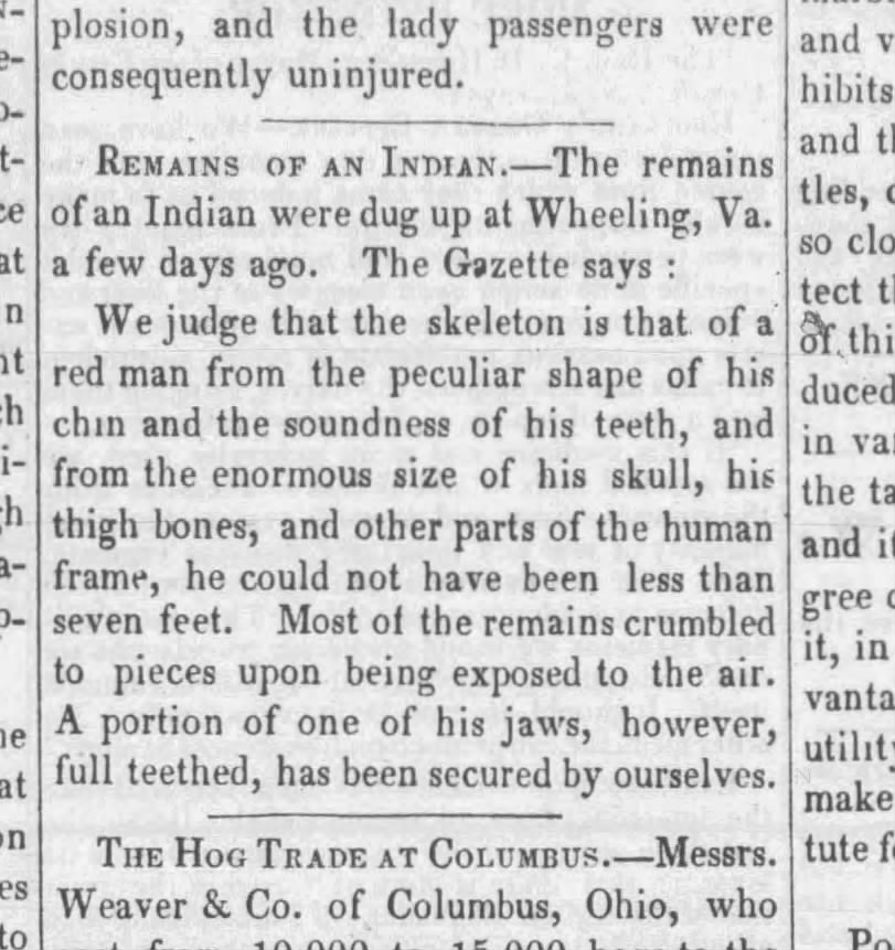 Sunburn Gazette - Nov 20 1852 - giant Indian remains found