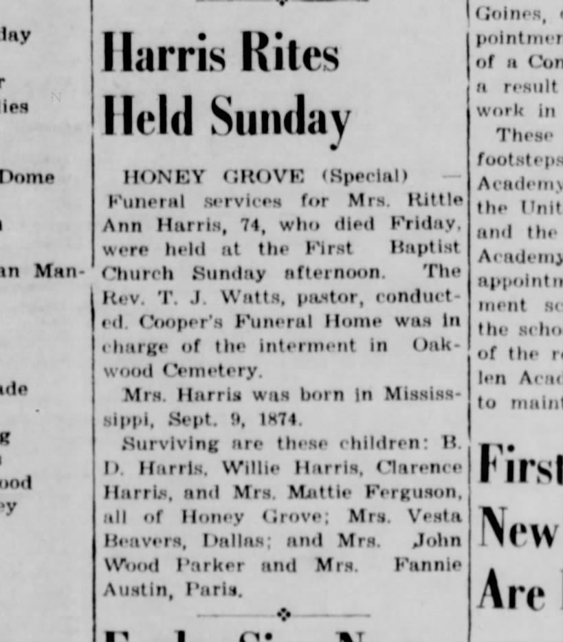 Rittie Harris bdf June 28, 1949