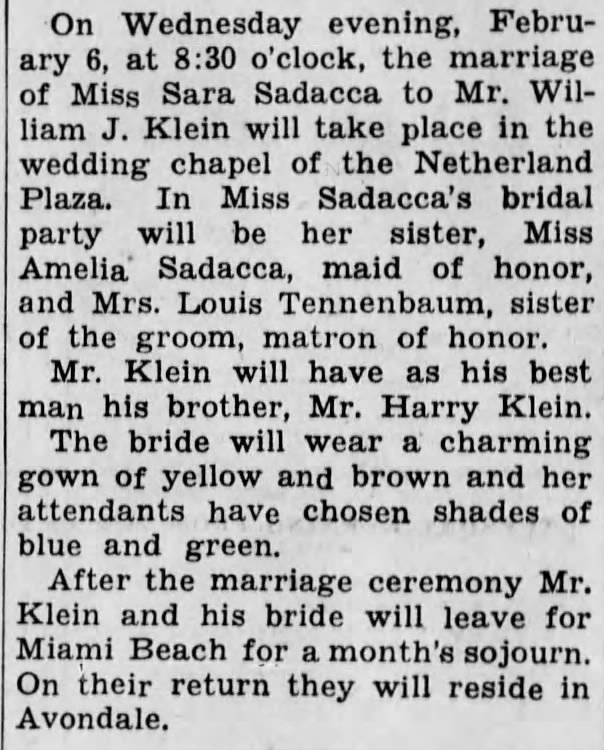 William Klein & Sarah Sadacca Marriage