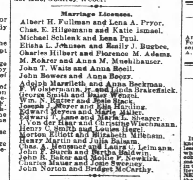 Hilbert and Adams marriage license