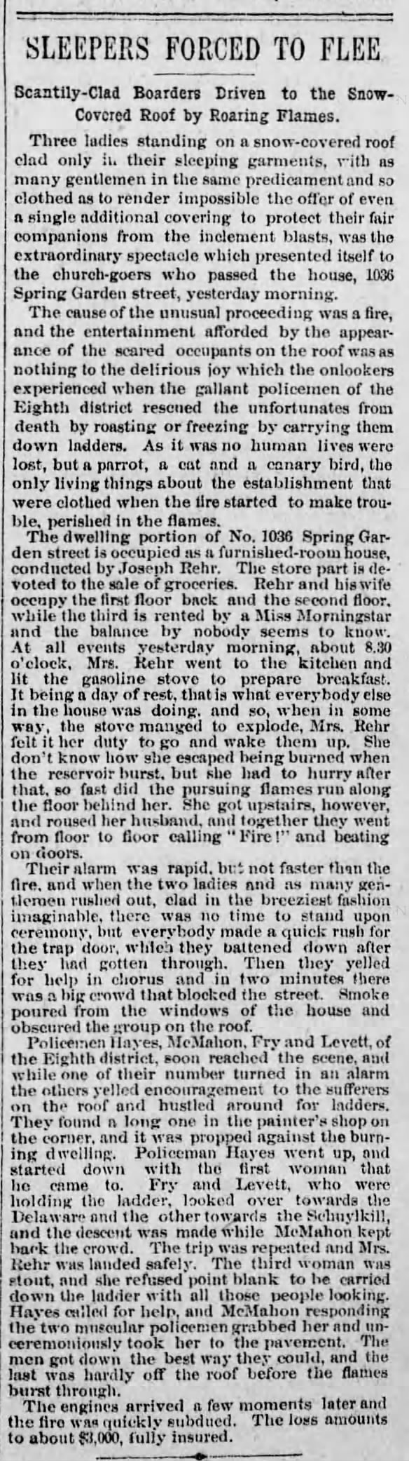 Rehr house  fire 1895