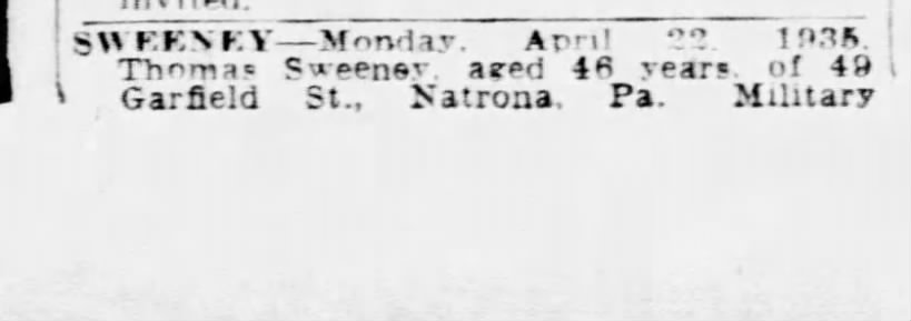 Apr 24, 1935 
Thomas J. Sweeney Obit
Part 1