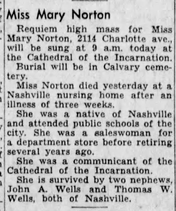 Norton, Mary 02-27-1952 Obit