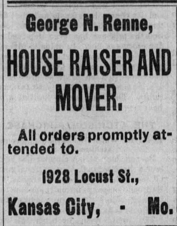 George N Renne Business Ad as House Raiser and Mover