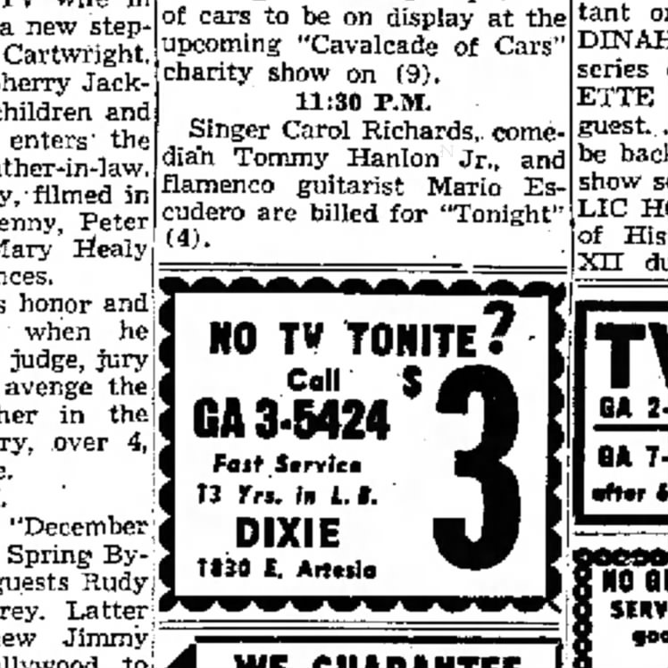 Tommy Jr performing on the Tonight show 7 Oct 1957