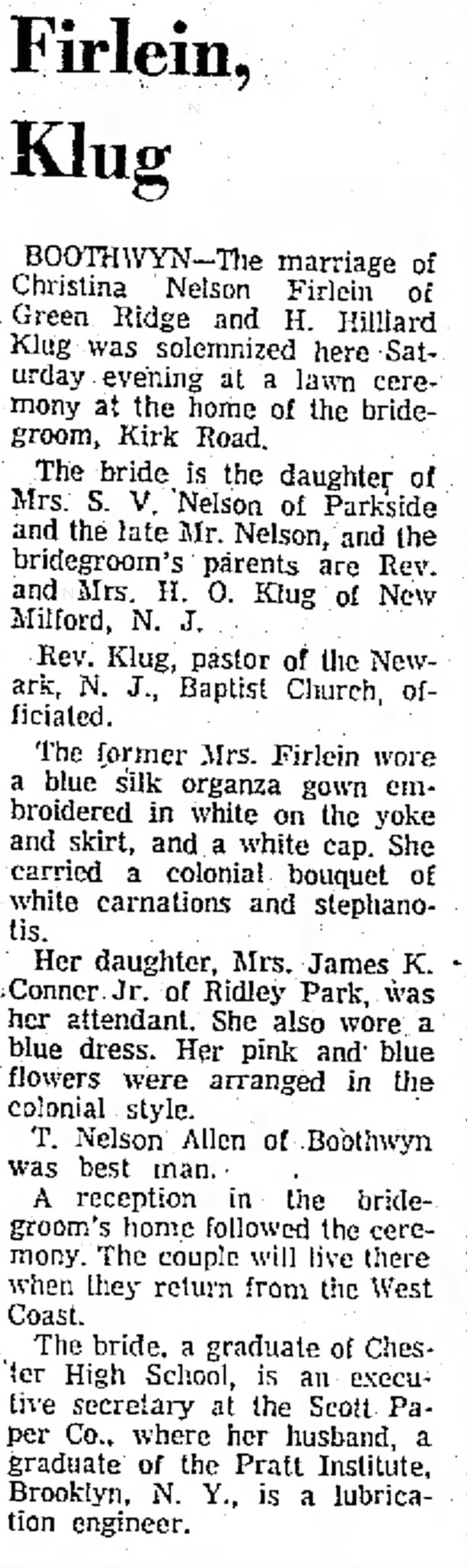 Delaware County Daily Times (Chester, Pennsylvania)  
Monday 17 July 1961