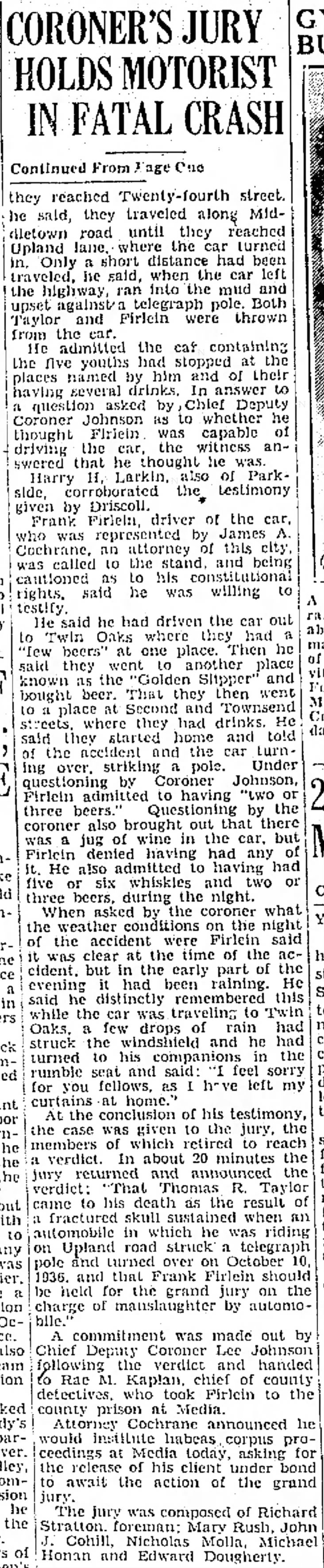 Delaware County Daily Times Chester, Pennsylvania
Friday, October 30, 1936 
contiuned