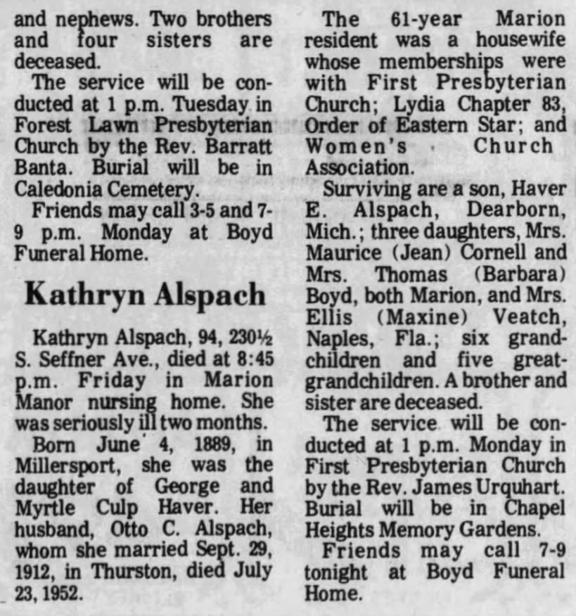 Kathryn (Haver) Alspach - obituary