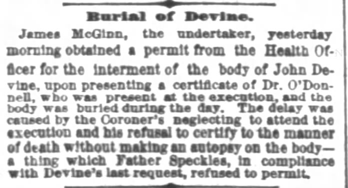 May 17, 1873 - SF Chronicle - Burial of Devine