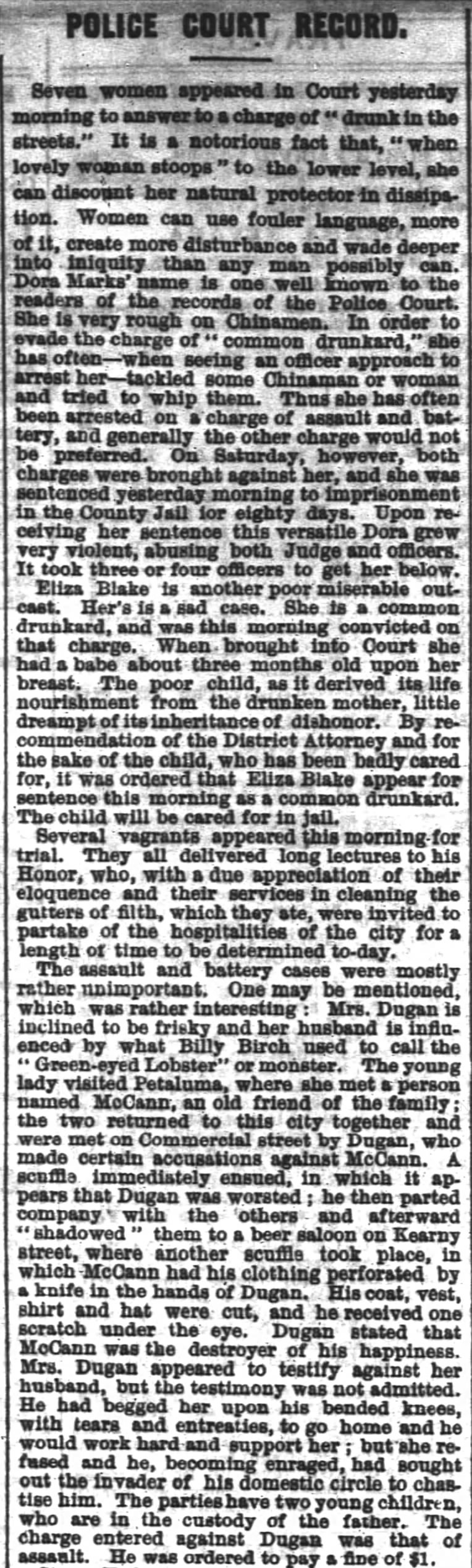 Description of Drunk Women - October 5, 1869 - SF Chronicle