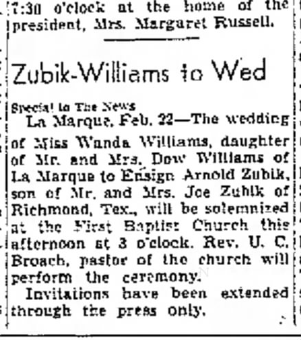 Wanda Zubik -- Zubik-Williams to Wed