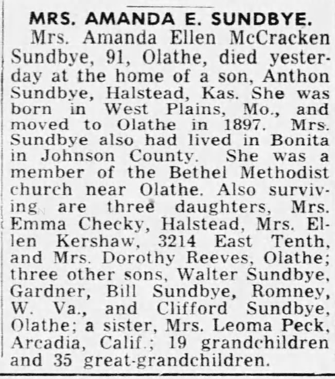 Obituary for Amanda Ellen Mc Cracken SUNDBYE