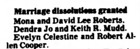 Divorce -- David and Mona Roberts -- 10 Jun 1981