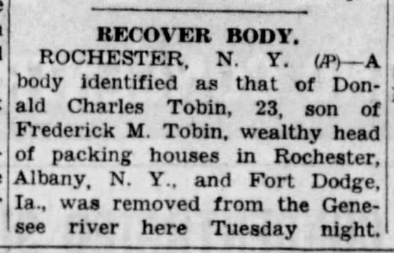 Donald C. Tobin Body recovered