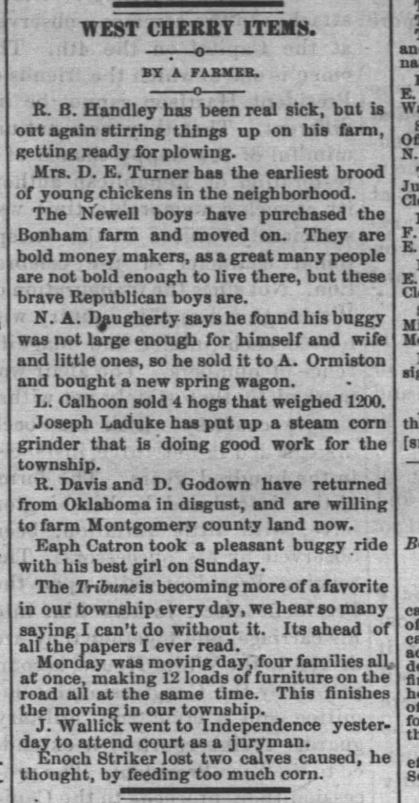 South Kansas Tribune (Independence, Kansas) 13 Mar 1889