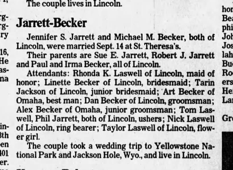 Jarrett-Becker marriage 1996