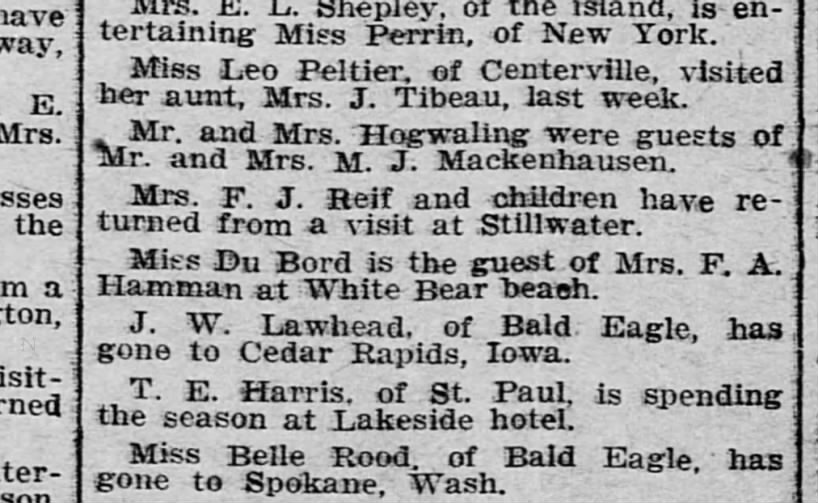 T.E. Harris of St. Paul, MN spending season at Lakeside Hotel 1904