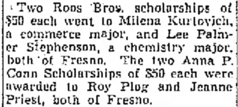 Roy Plog Scholarship 9-21-1941
