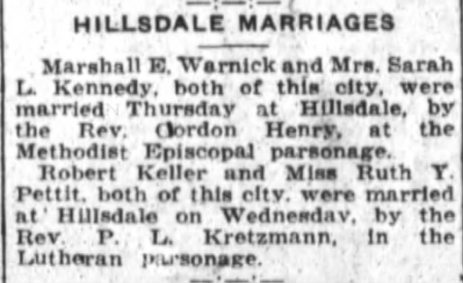 Ruth & Robert Keller Marriage 6-30-1923