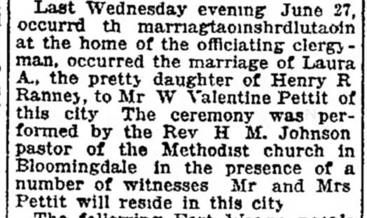 Pettit Ranney Wedding 7-2-1919