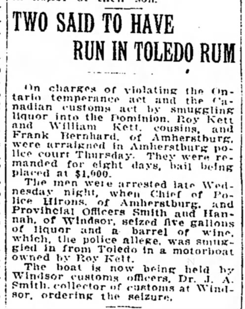 Kett Wm & Roy 1919 smuggling liquor